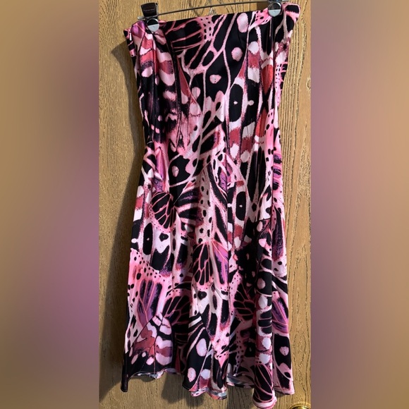 Asos Pink Butterfly Cord Tie Front Ruched Midi Skirt Size 10 Satin Side Zip - Picture 1 of 7